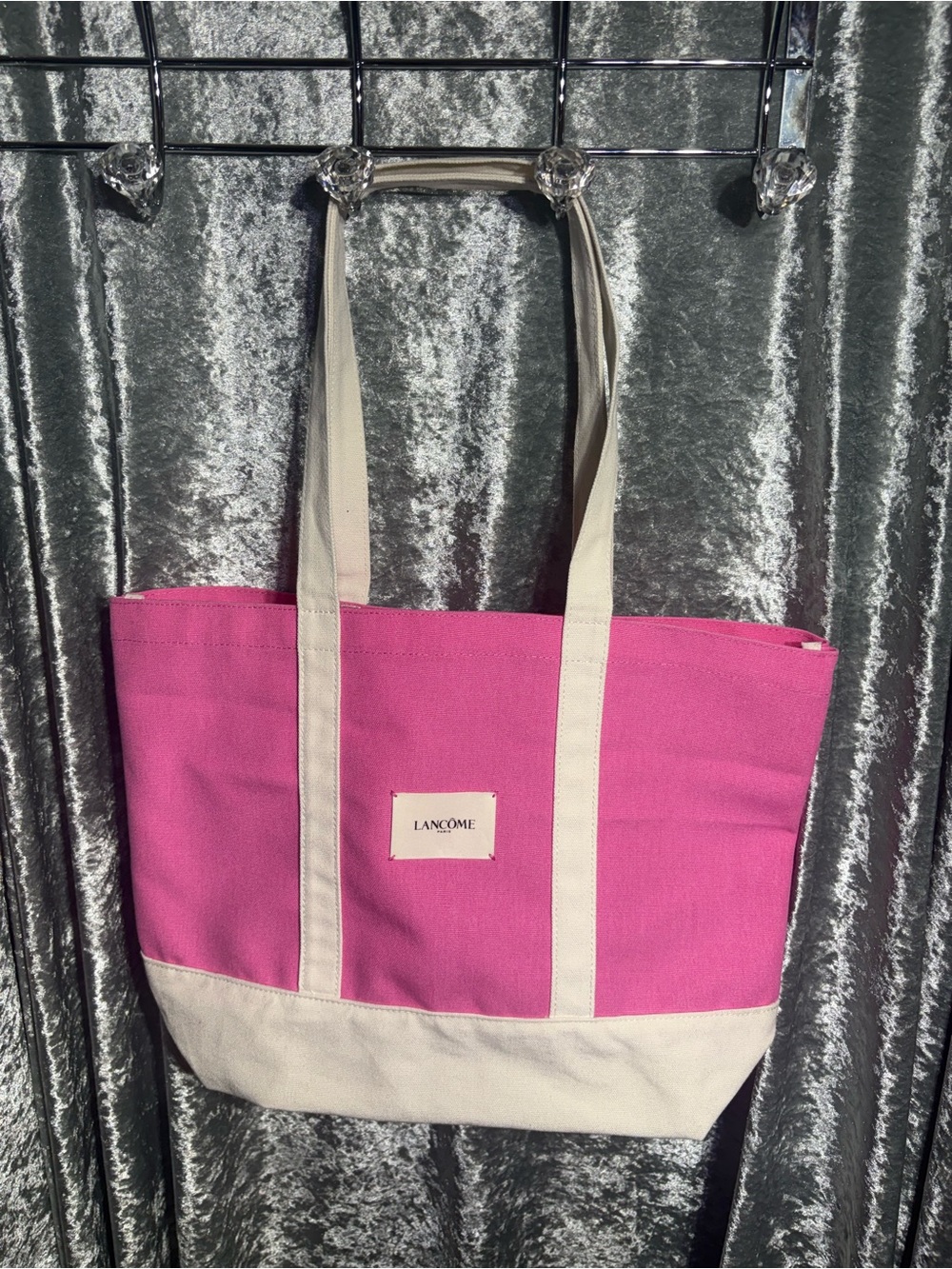 Pink Lancôme Canvas Tote Bag with Cream Trim